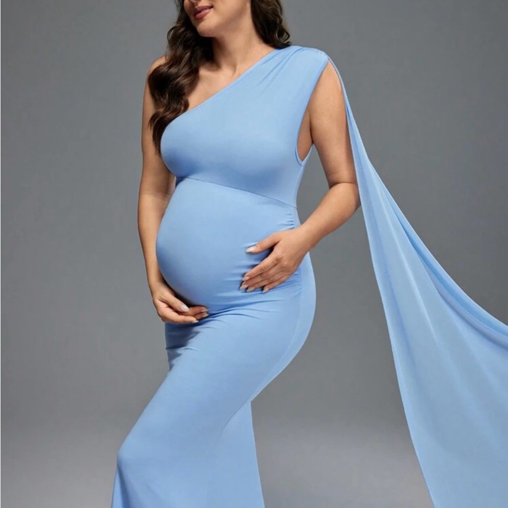 SHEIN One-Shoulder Maternity Gown in Powder Blue